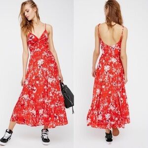 Lily and Lionel x Free People Red Godet Floral Slip Maxi Dress Women’s size L